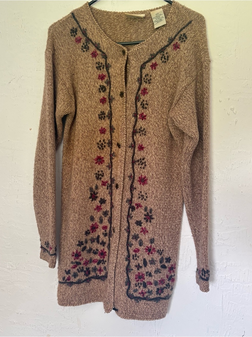 VTG Northern Reflections wool blend longline floral embroidered cardigan